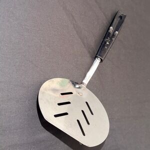 Vintage Slotted Spatula Metal Kitchen Utensil Black Nylon Handle Utensil